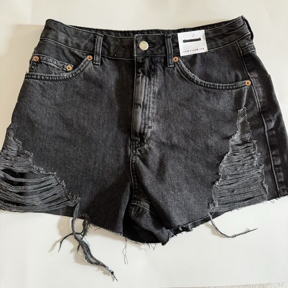 NWT  TOPSHOP Womens 6 Distressed Cut Off Shorts Distressed Raw Hem Black - Picture 1 of 7